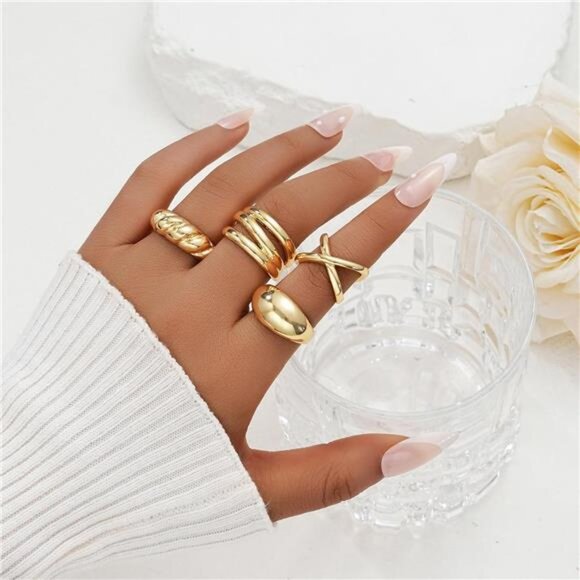 Chunky Gold Rings for Women Non Tarnish, 18K Gold Plated Stackable Thumb - Picture 4 of 5